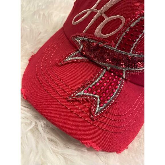 NWT KBETHOS OS Woman’s Pink Factory Distressed Cancer Awareness Cap - Picture 4 of 8